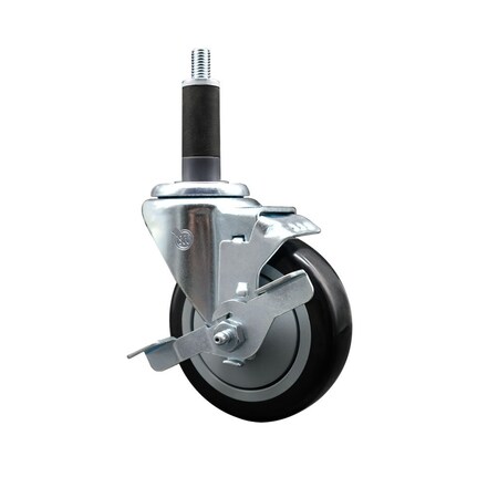 Service Caster 4'' Black Poly Swivel 1'' Expanding Stem Caster with Brake SCC-EX20S414-PPUB-BLK-TLB-1